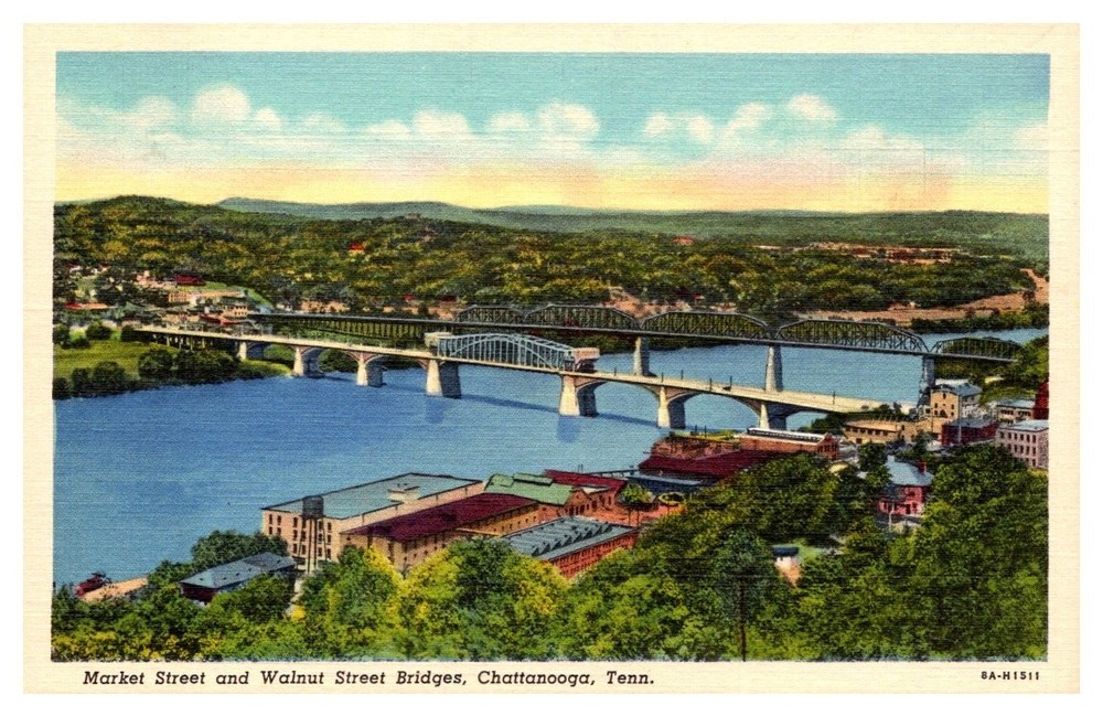 1940s Market Street Walnut Street Bridges Chattanooga Tennessee Vintage Postcard