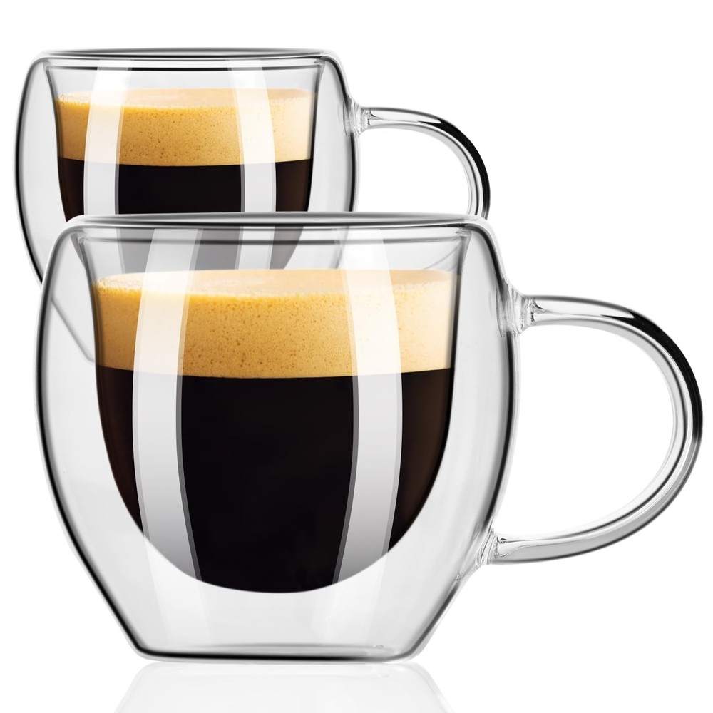 PARACITY Espresso Cups Set of 2, Double Walled 2.5oz, Transparent