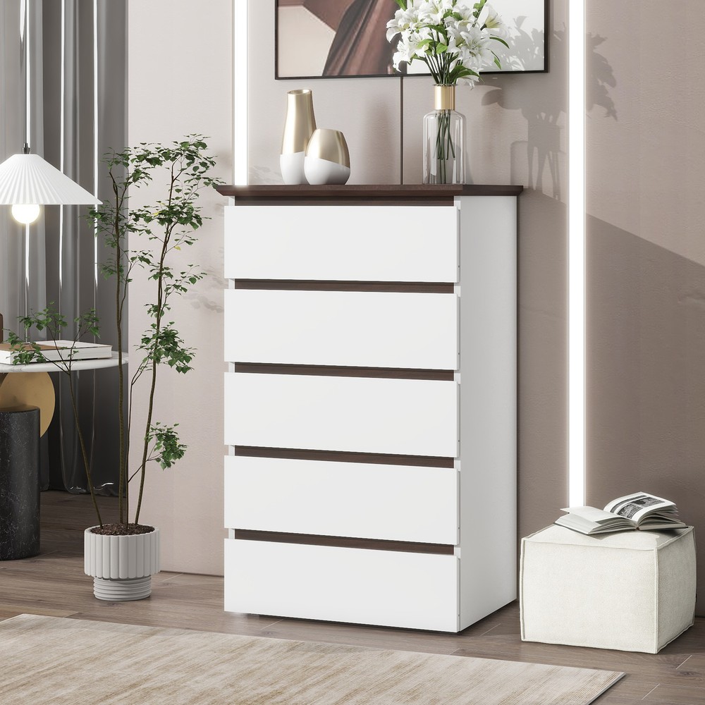 Modern White 5-Drawer Dresser for Bedroom Storage & Organization