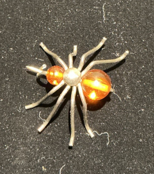 Vintage Sterling Amber Spider Brooch Pin 2.4 grams