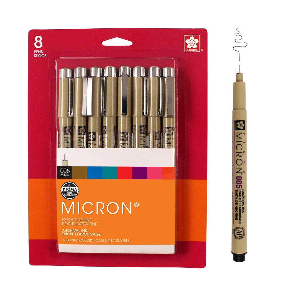 SAKURA Pigma Micron 005 8 Color Set Water Based Pigment for Illustration - Ho...