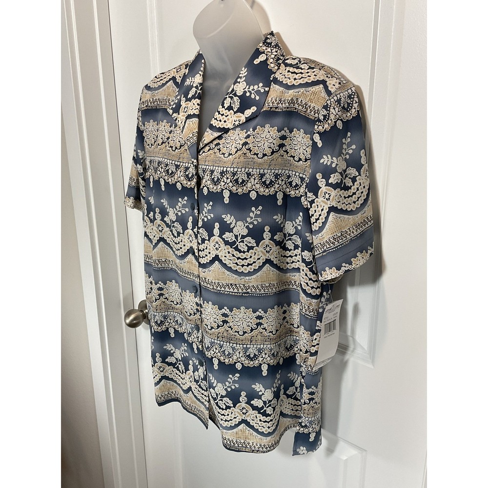 NWT Alfred Dunner Women's Blue VTG Button Up Short Sleeve Shirt 14 Top Career L