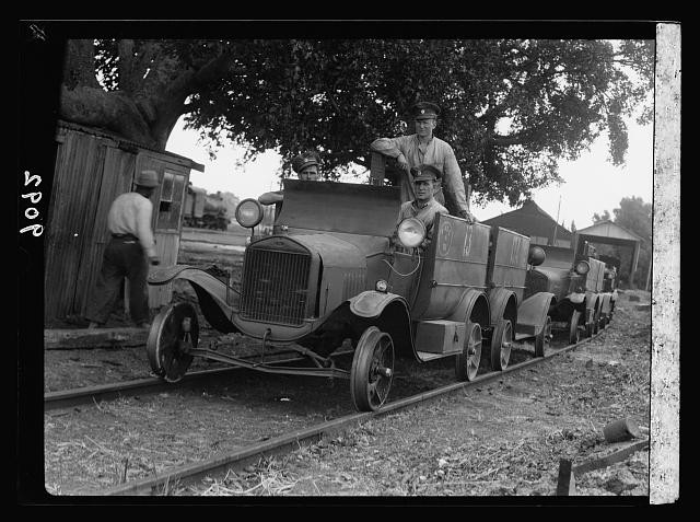 Photo:Palestine 1936 railroad motor trolley track inspection disturbance
