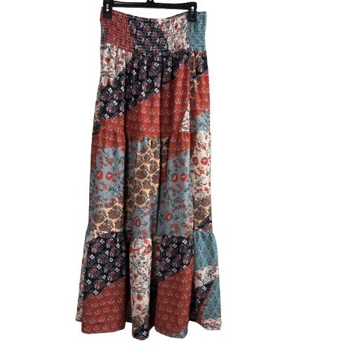 Flowy Boho Patchwork Floral Tiered Maxi Skirt Sx XL Festival