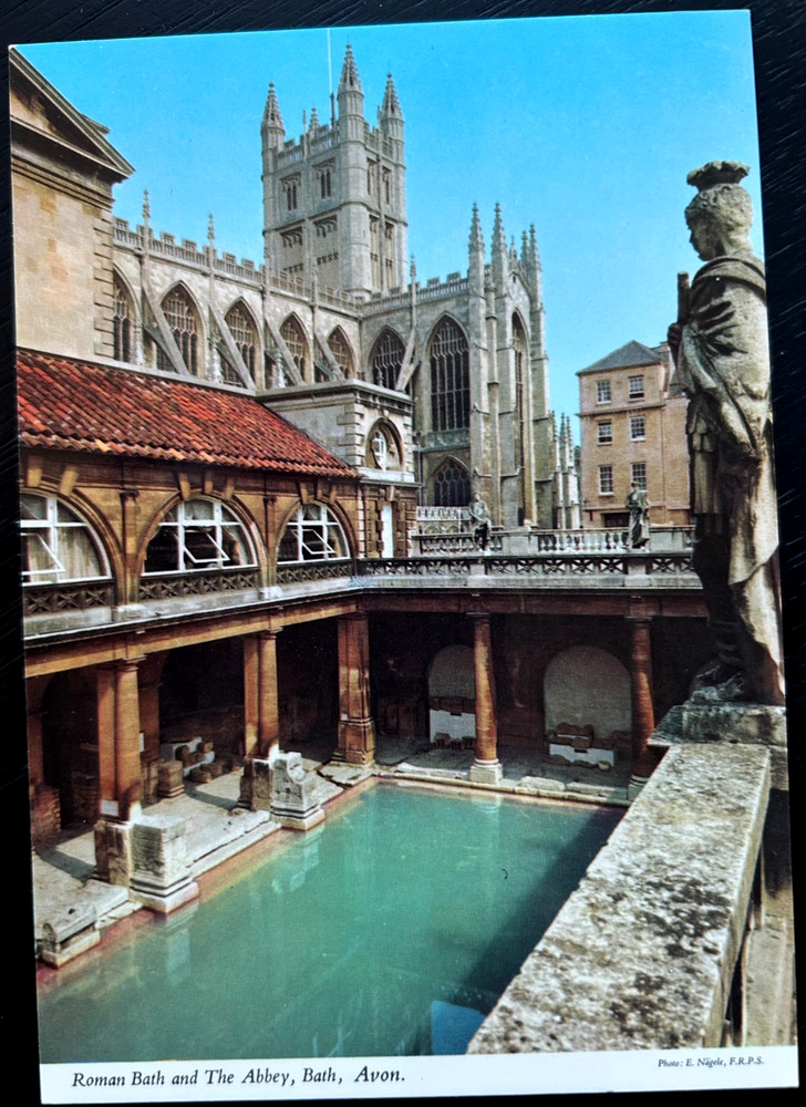 Postcard: Roman Bath & The Abbey (16th cent Saxon), Bath, UK, unposted, ex cond