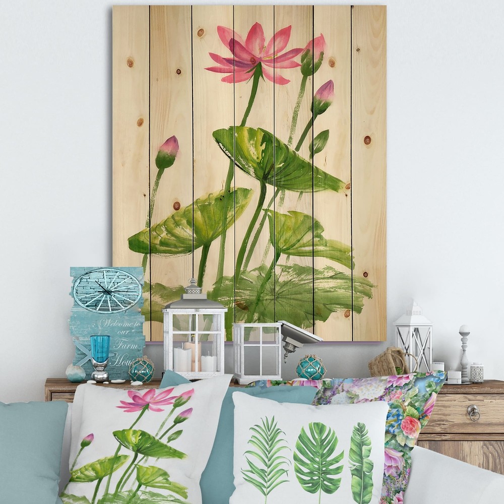 Designart 'Vintage Pink Lotuses In The Pond VII' Traditional