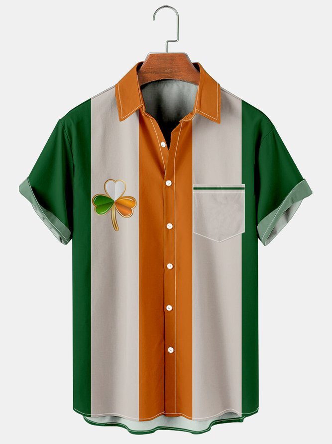 St Patricks Day Shamrock Print Casual Hawaiian Shirt Lightweight and Breathable for Comfortable Wear