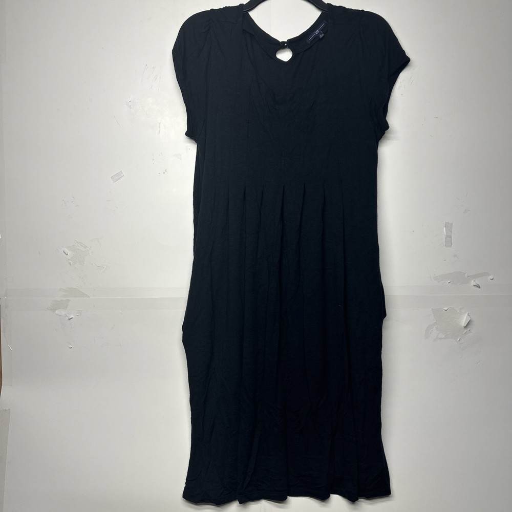 Women’s GAP Dress Large Black Short Sleeve Pleated Midi Dress with Pockets