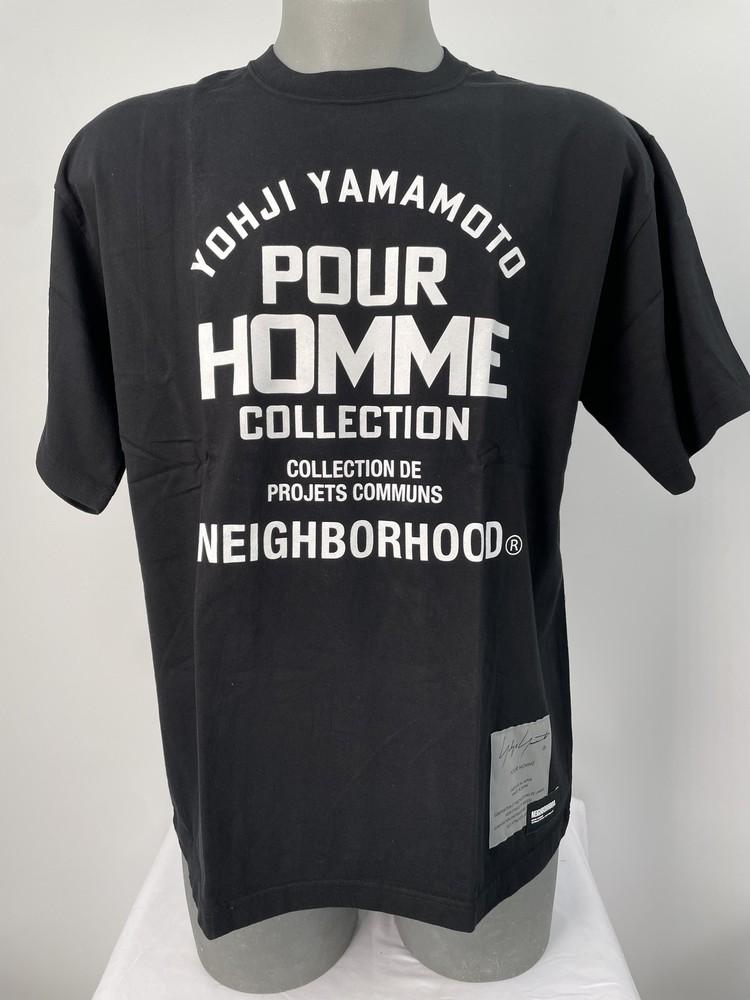 Yohji Yamamoto x Neighborhood Mens T-Shirt Black Size XL Cotton Short Sleeve
