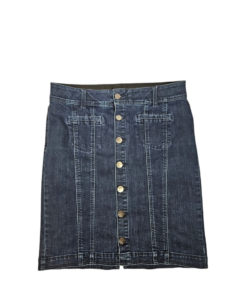 Lane Bryant Dark Wash Denim Button Front  Midi Jean Skirt Size 14 Women's H26