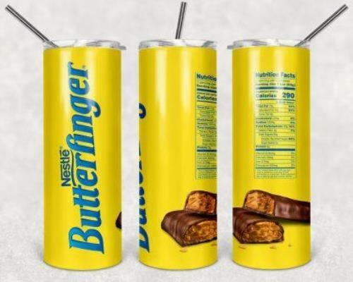 Butterfinger 20oz Skinny Tumbler with Straw Stainless Steel Custom Drinkware