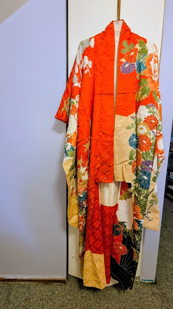 Vintage Japanese Ceremonial Red Silk Bridal Uchikake Kimono–