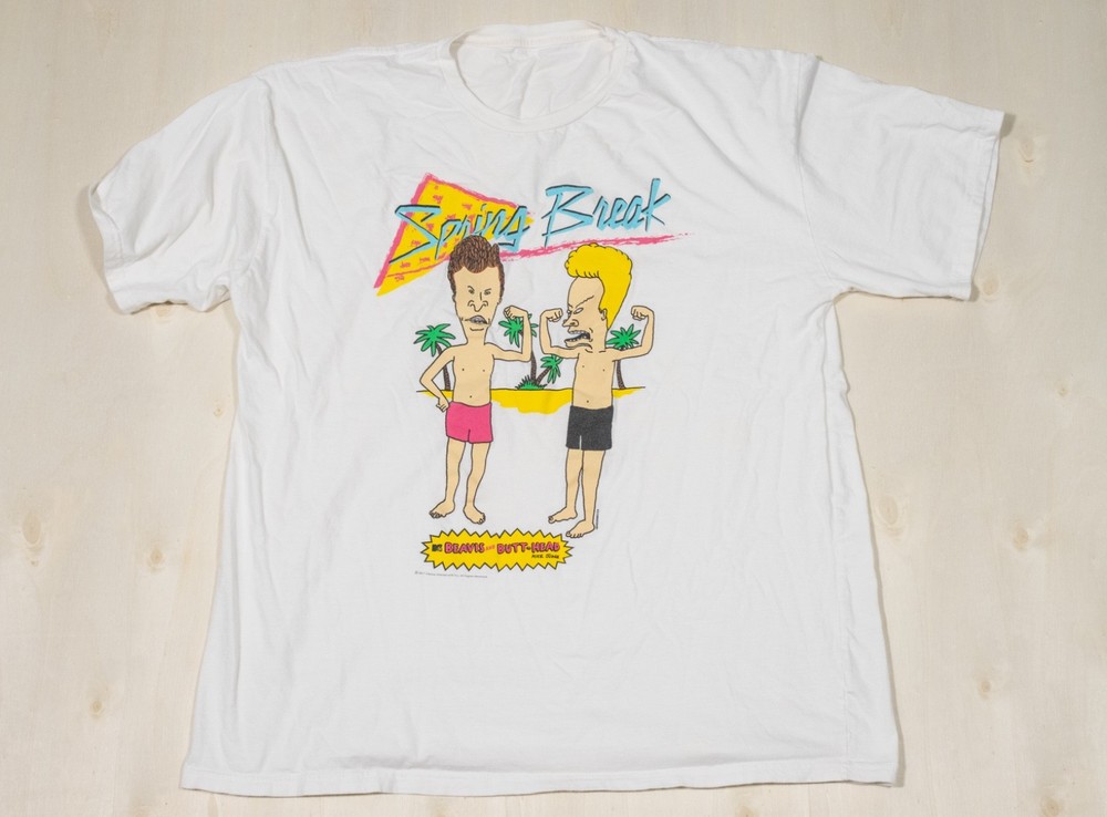 Beavis and Butt-Head Spring Break T-Shirt Mens 2XL White Graphic MTV Cartoon Tee
