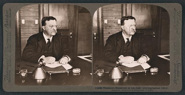 Stereograph,Theodore Roosevelt at his desk,1912,United States President