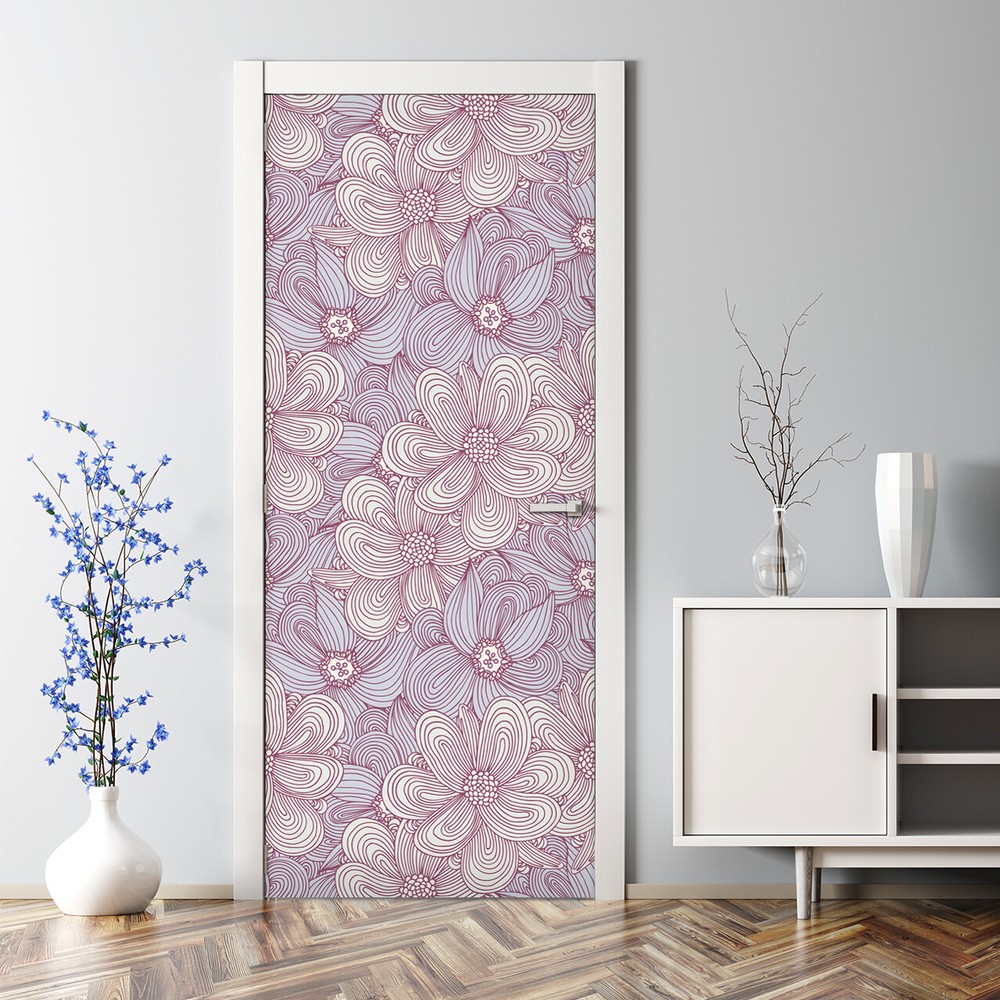 Adhesive Door sticker self-adhesive Pink floral Girly Colorful doodle style Kids