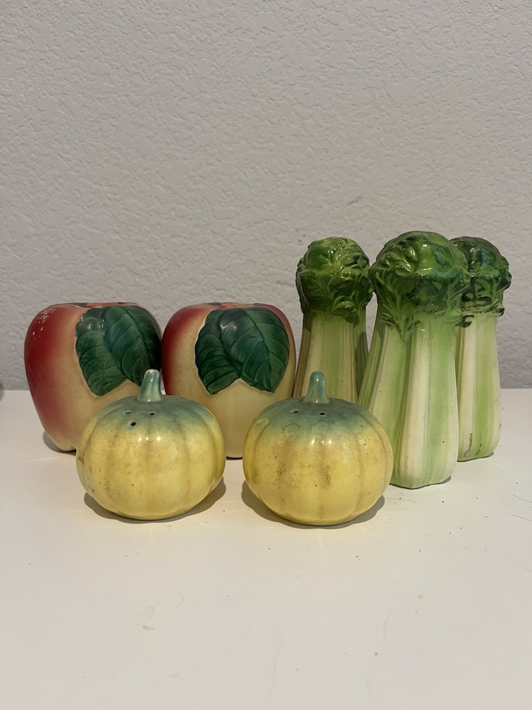 Antique Fruit/Vegetable Salt and Pepper Shakers Lot of 3