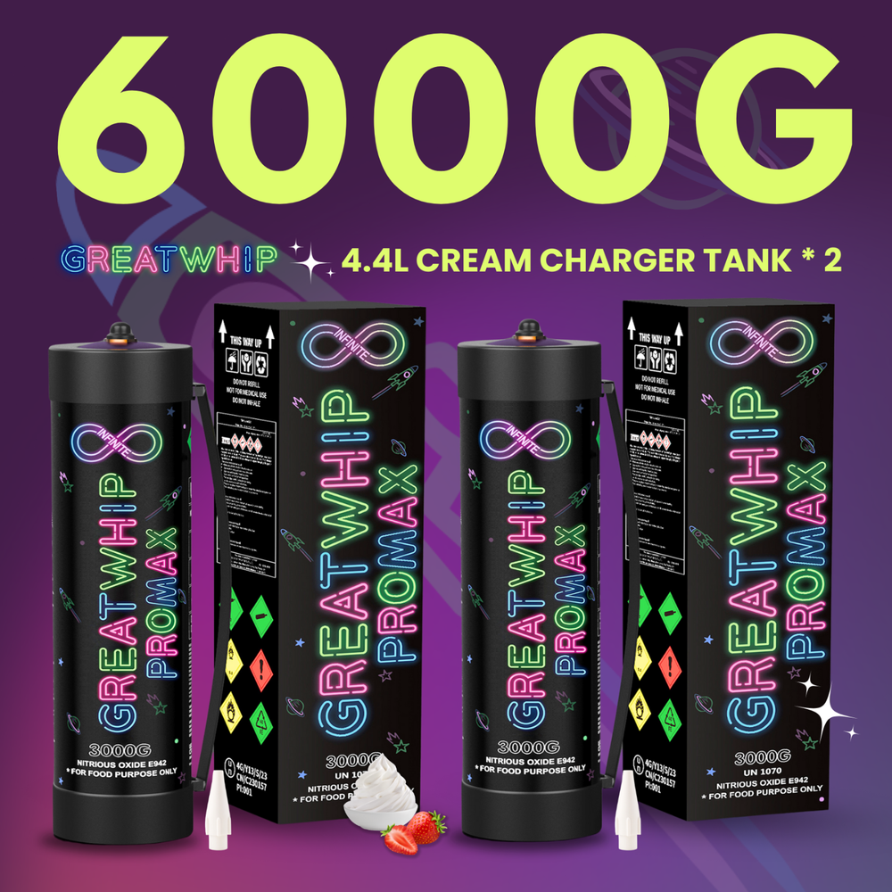 Whipped Cream Charger Tank 4.4L X 2 GreatWhip Pure Food Grade Cannister 6000g US