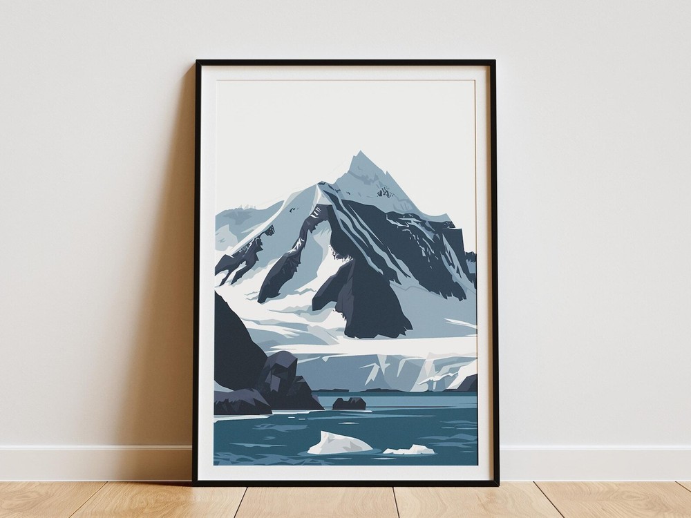 Antarctica Mountain Illustration Minimalist Poster Modern Art Snow Landscape