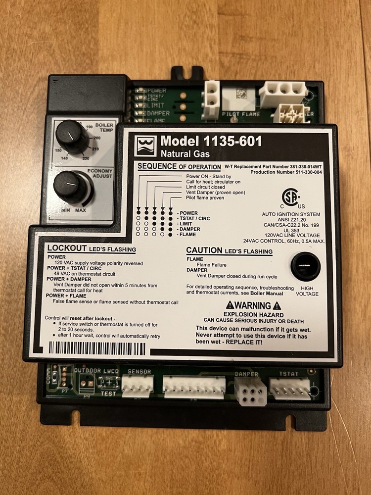 Weil-McLain 1135-601 Natural Gas Boiler Control Board 120V 0.5A