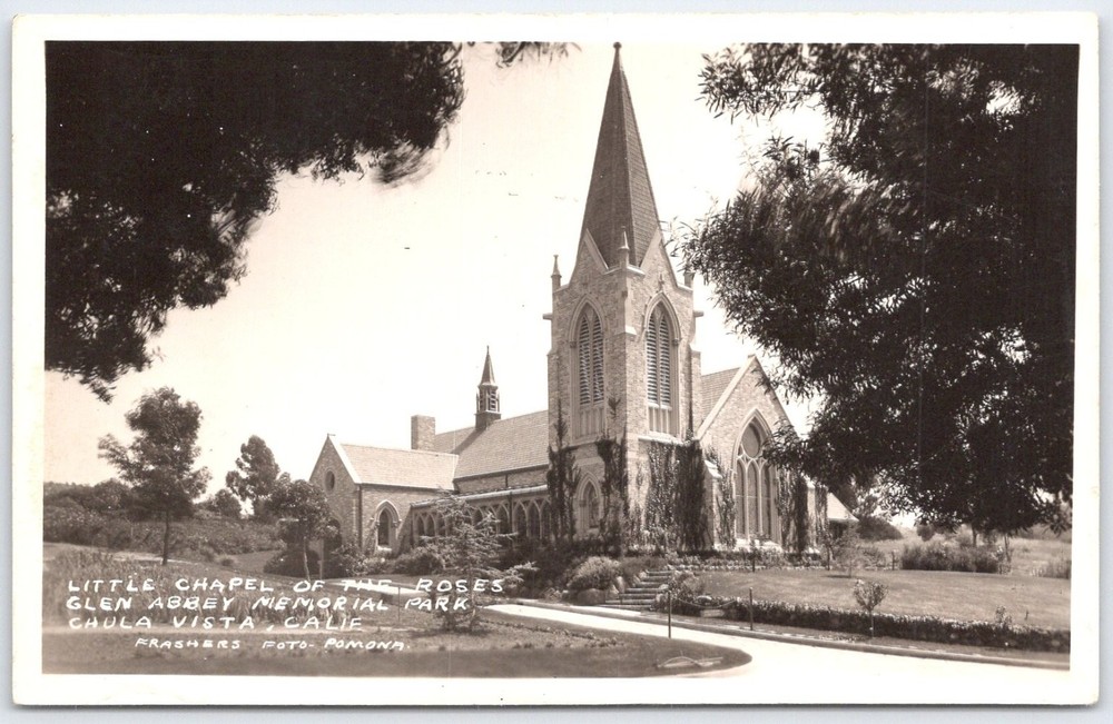 Vintage Little Chapel of the Roses Postcard Glen Abbey Memorial Park CA