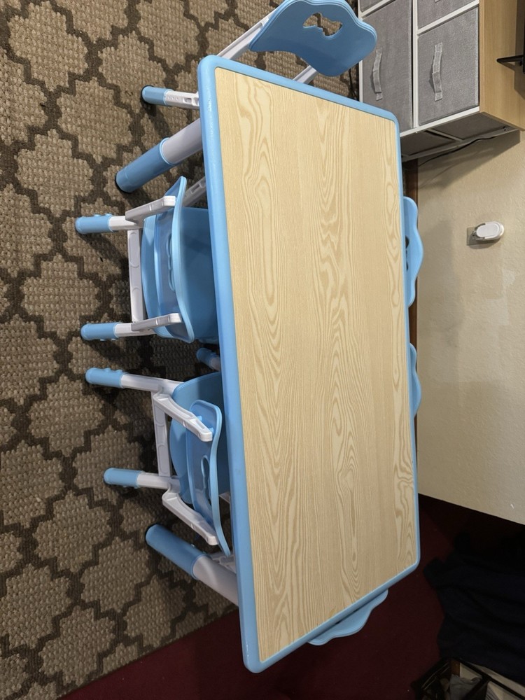 Adjustable Kids Activity Table Set with 6 Blue Chairs  