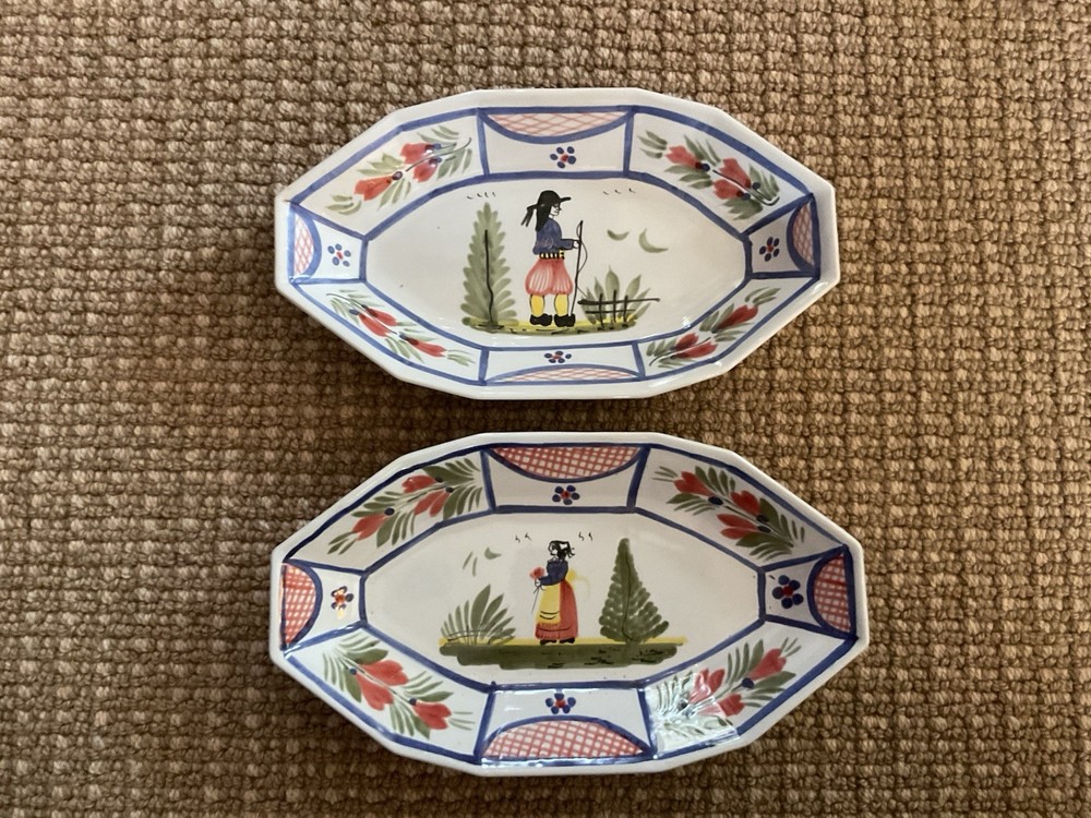 Henriot Quimper Mistral Blue Breton 7 3/4th Octagonal Figural Dinner Plate