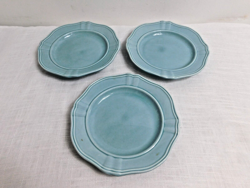C7 - Threshold Stoneware Wellsbridge Aqua Blue Salad Plates Lot of 3