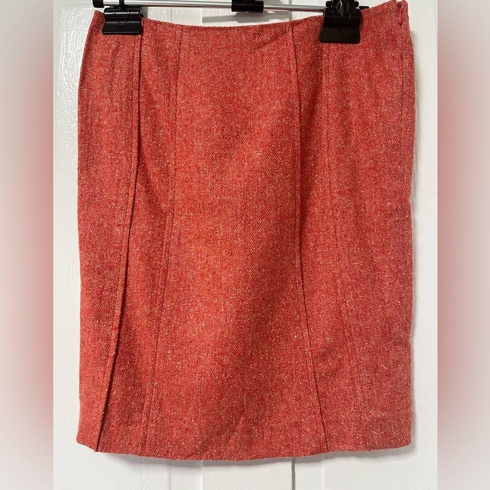 Carolina Herrera Coral Pink tweed Straight pencil skirt size 10
