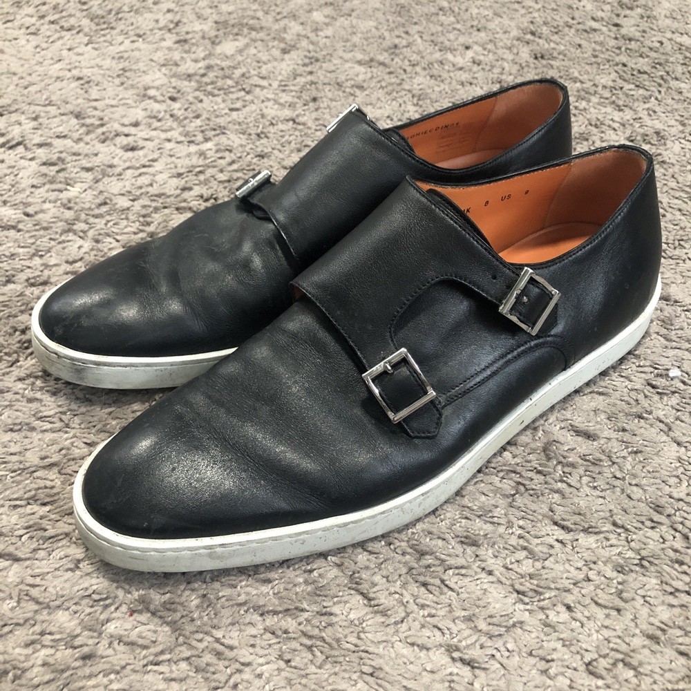 Santoni Fremont Double Monk Straps Leather Sneakers Men’s US Size 9 Black Italy