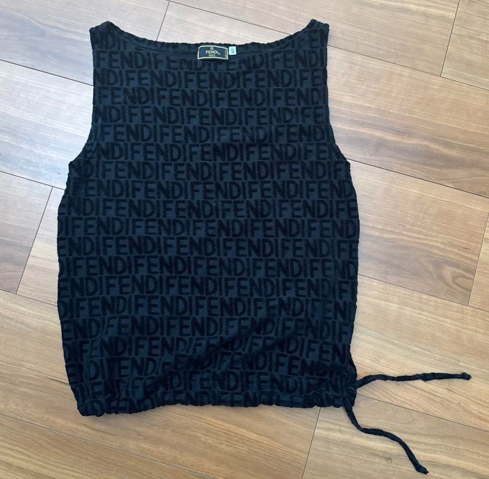 Authentic FENDI Tank Top Sleeveless Zucca Pattern Black woman Size 40 From Japan