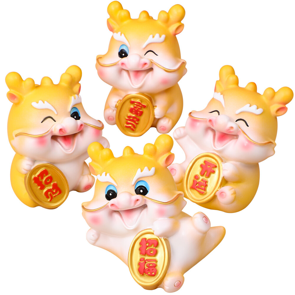 4 Pcs Tiny Animal Figurines Cartoon Dragon Ornaments Desktop