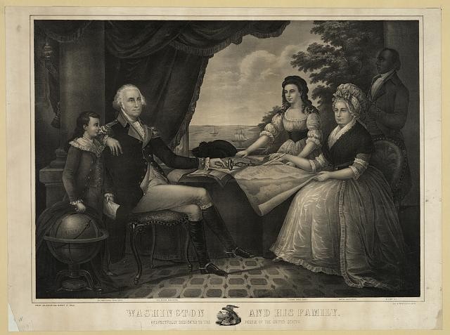 Washington Family 1800s George Washington Portrait Engraving Family Scene