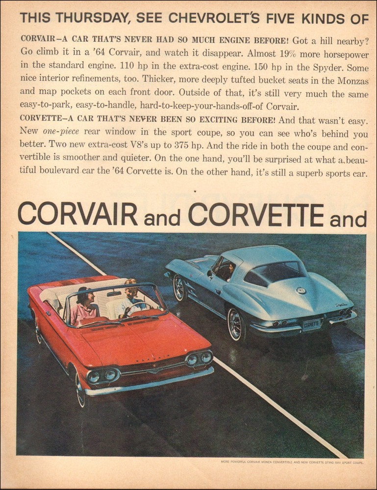 1964 Vintage ad Corvair red Corvette Blue retro car Auto Vehicles      11/15/25