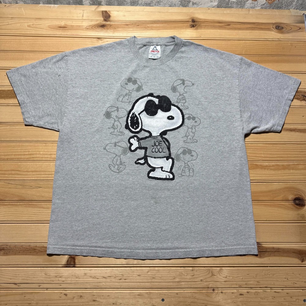 Vintage Y2K Peanuts Snoopy Joe Cool Cartoon Graphic Heather T-Shirt USA Made 2XL