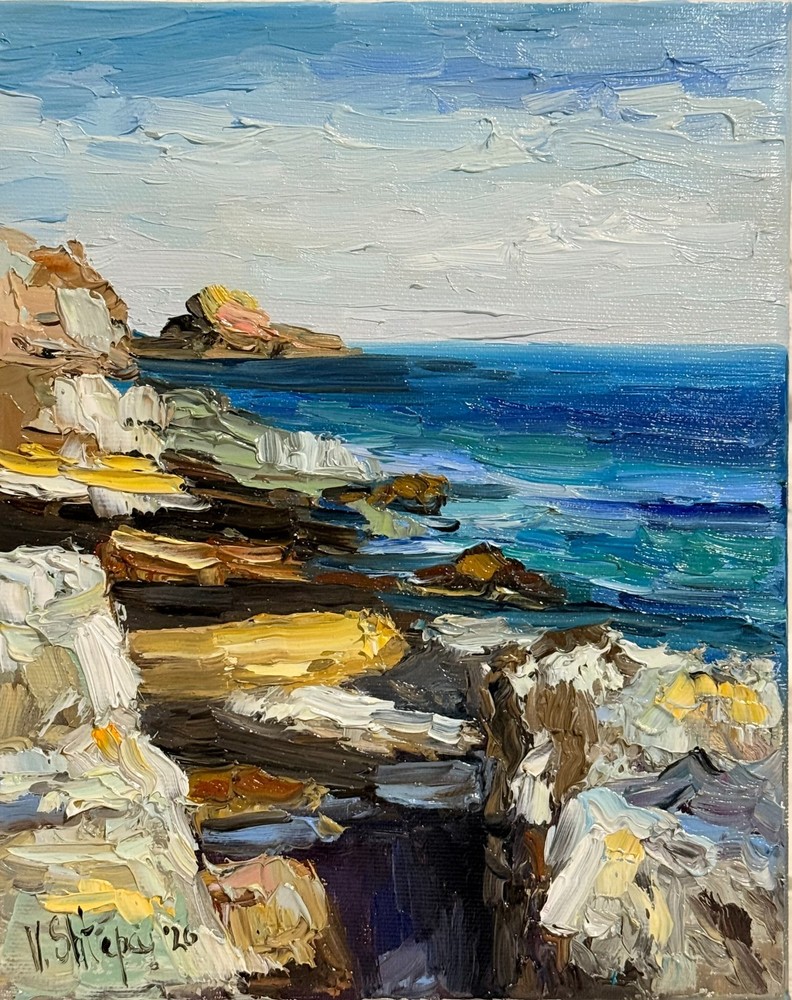 Seascape Original Oil Painting Wall Art Nautical Ocean Wave Mountain Rocks 10x8