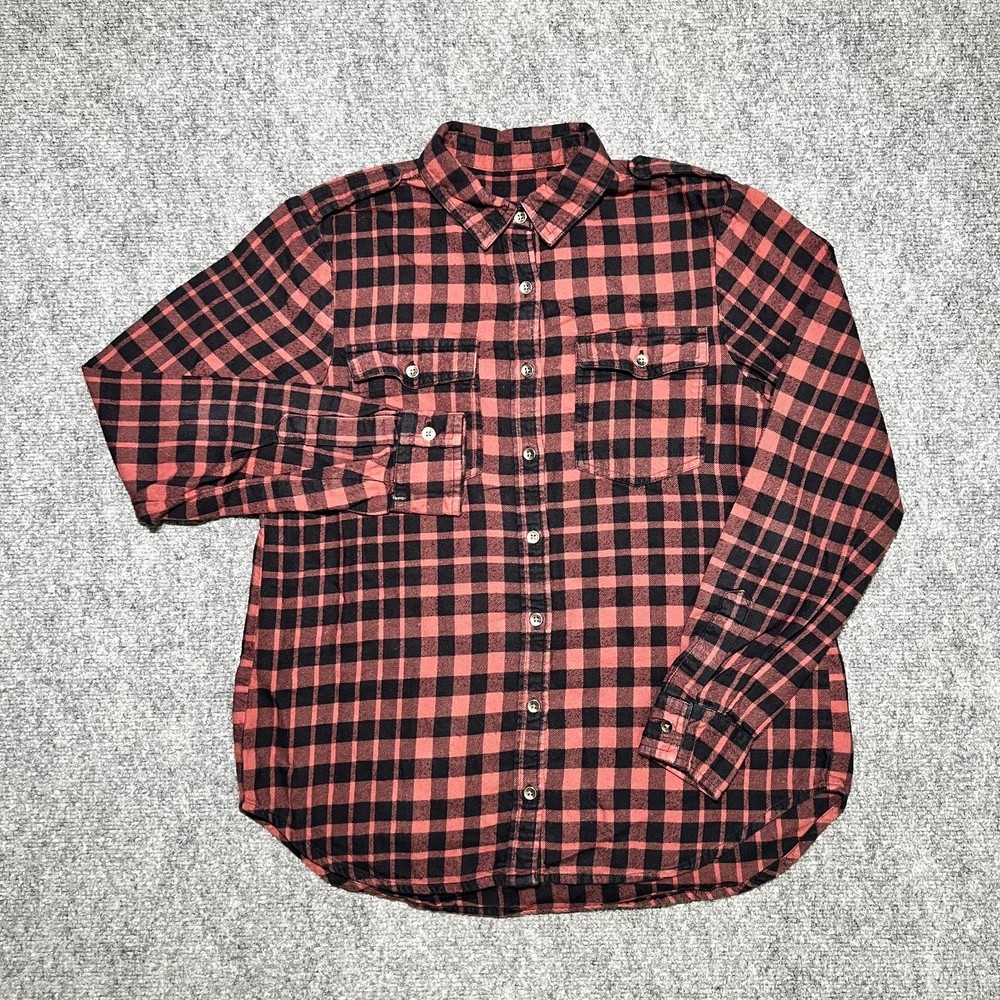 Billabong Button Up Flannel Red Plaid Check Women Size Medium Pockets