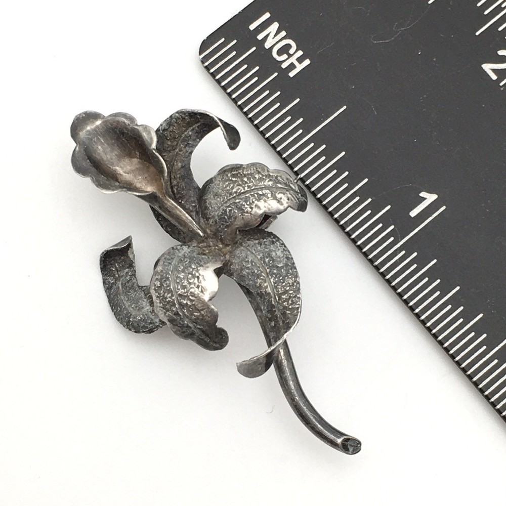 Vintage Sterling Silver Floral Flower Leaf Pin Brooch Marked 900 Tested 1.7g #63