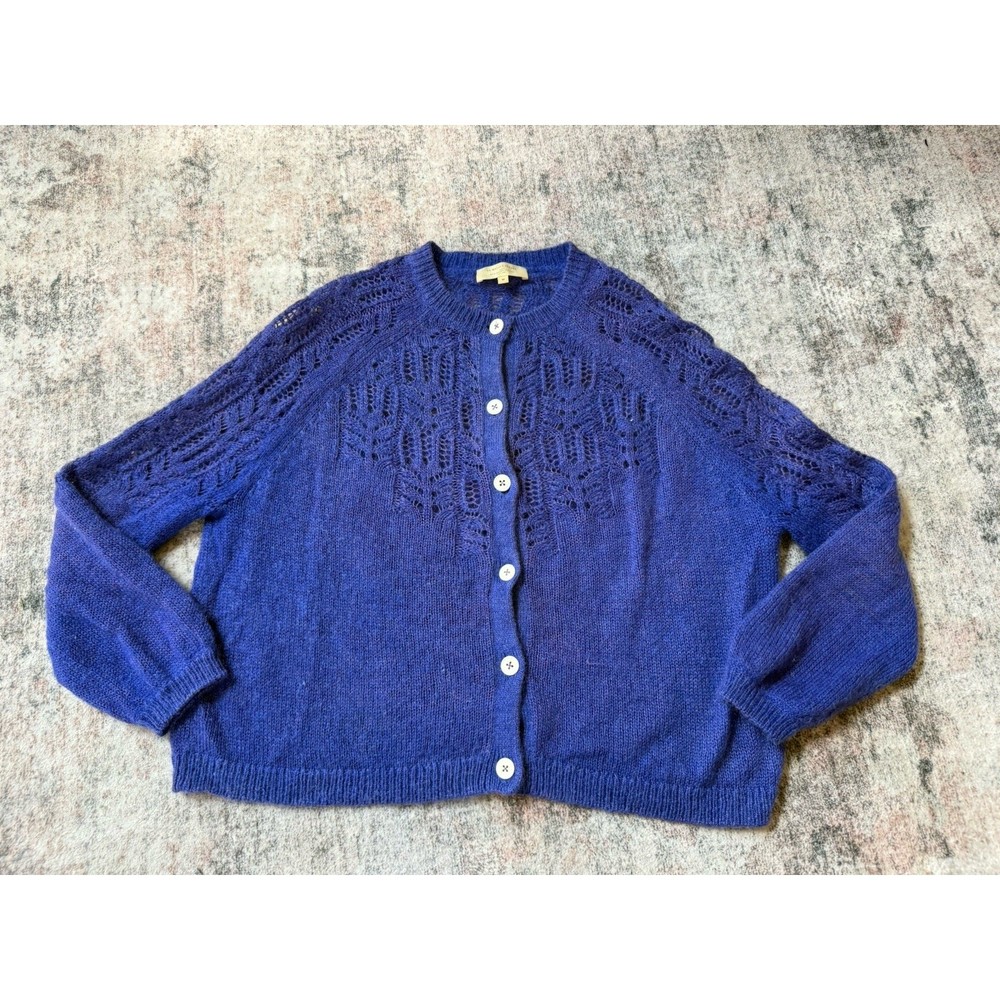 Womens La Maille Sezane Cardigan Sweater Knit Kid Mohair Merino Wool Sz M Purple
