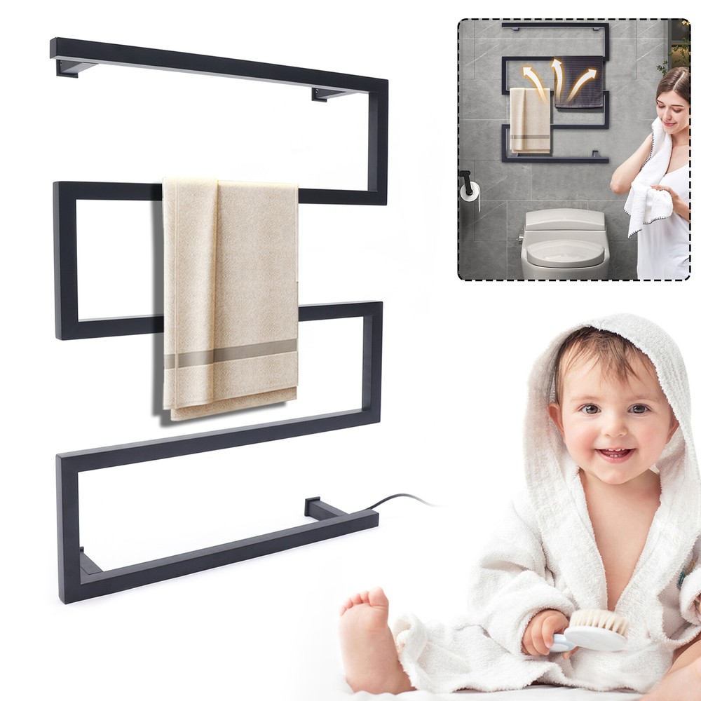 Wall Mount 5-Bar Heated Towel Warmer and Drying Rack in Black