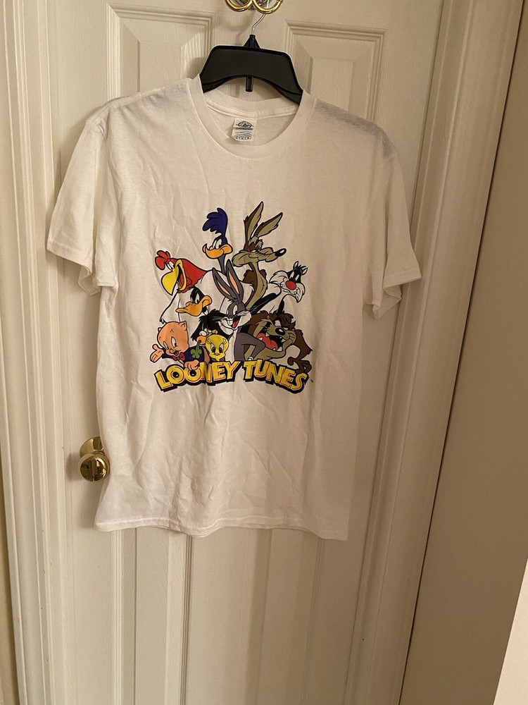 Looney Tunes Tshirt tee white warner bros cartoon Sz Med Tweety Bugs Bunny Daffy