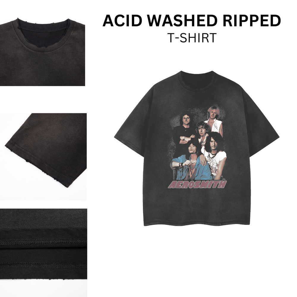 Vintage Acid Washed Ripped Rock Band T-Shirt Unisex Distressed Style 102013  