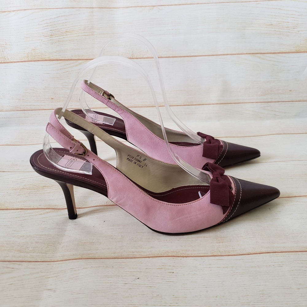 COACH Women's Pink Burgundy Bow Kitten Heel Pumps Size 9.5