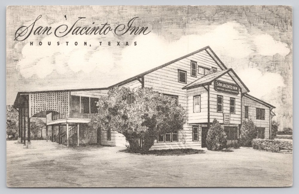 Vintage San Jacinto Inn Houston Texas Postcard Sketch Seafood Restaurant