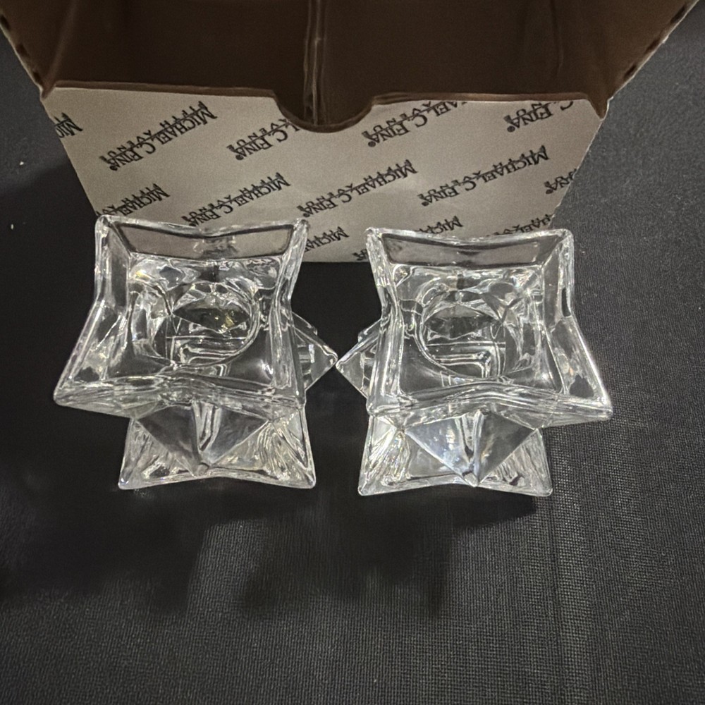 Set Of 2 Michael C Fina Fifth Avenue 24% Lead Crystal Star Candle Holders
