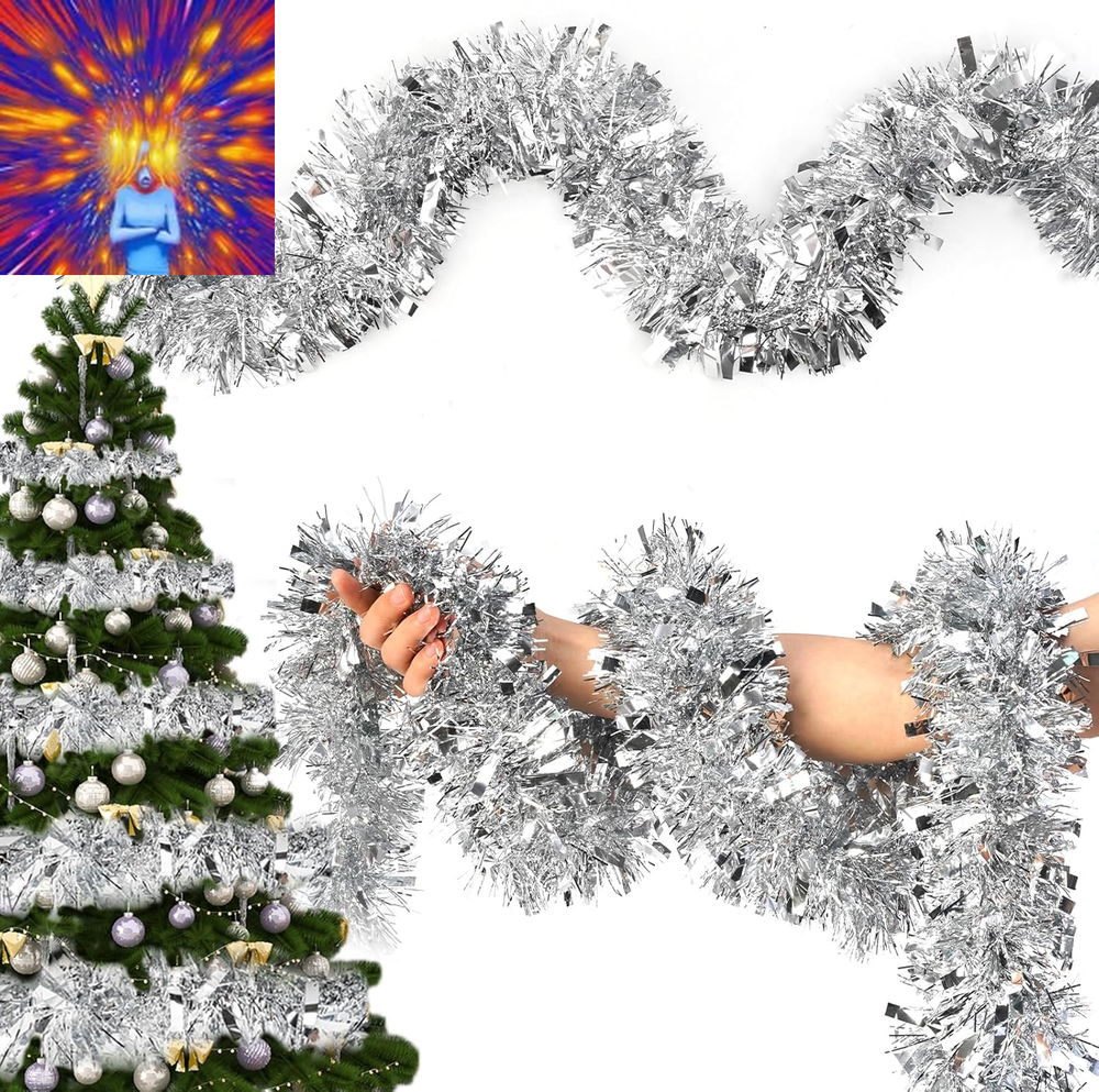 50FT Christmas Tinsel Garland,Colorful/Silvery Shiny Metallic Foil Decorations f