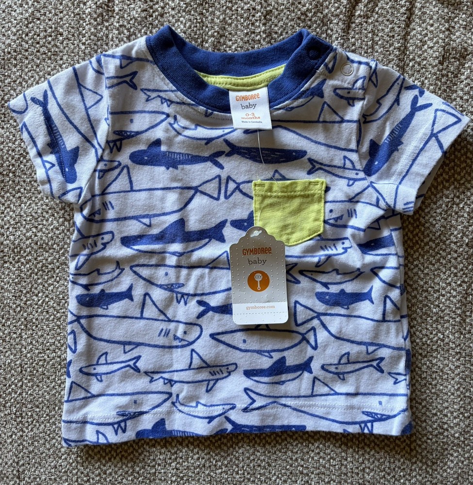 Gymboree LITTLE BLUE ISLAND Shark Print Top Tee Size 0-3 Months NEW Tags