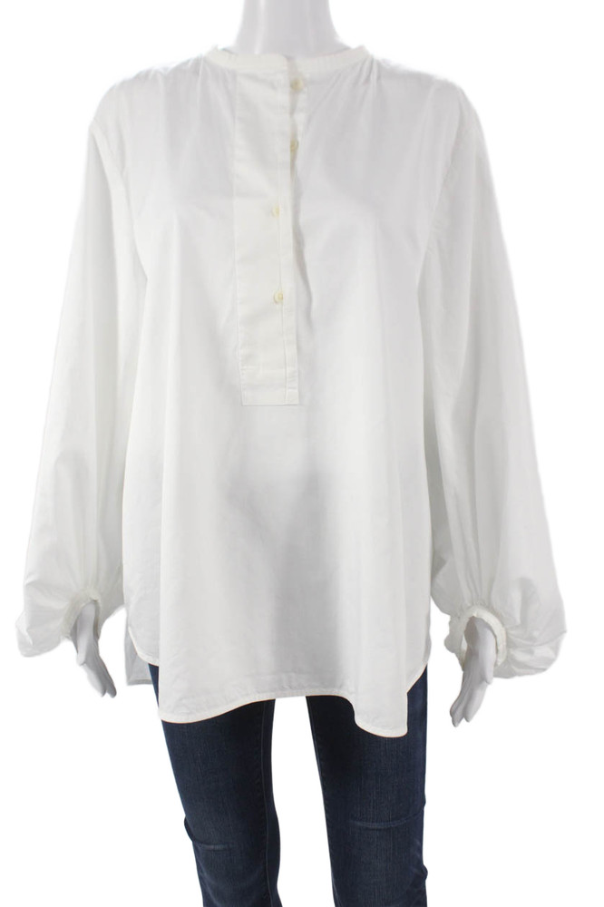 COS Womens White Cotton Collared Tunic Blouse Long Sleeve Button Size 12Free Shipping in US $100+ Orders | $6.95 Orders Below