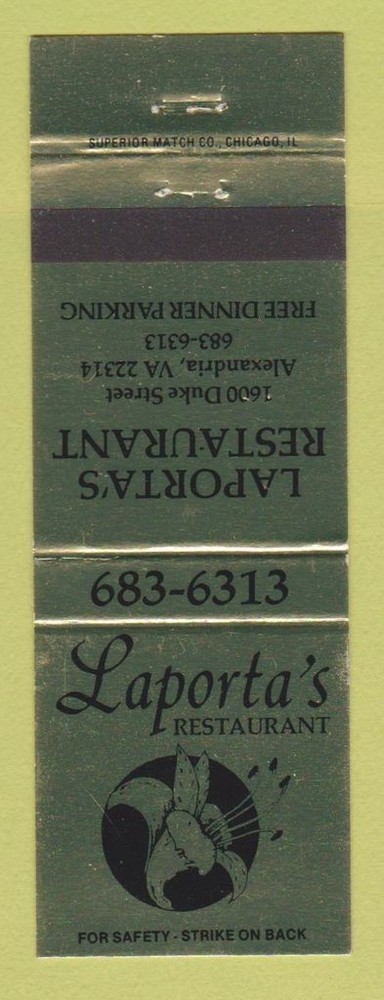 Matchbook Cover - Laporta's Restaurant Alexandria VA