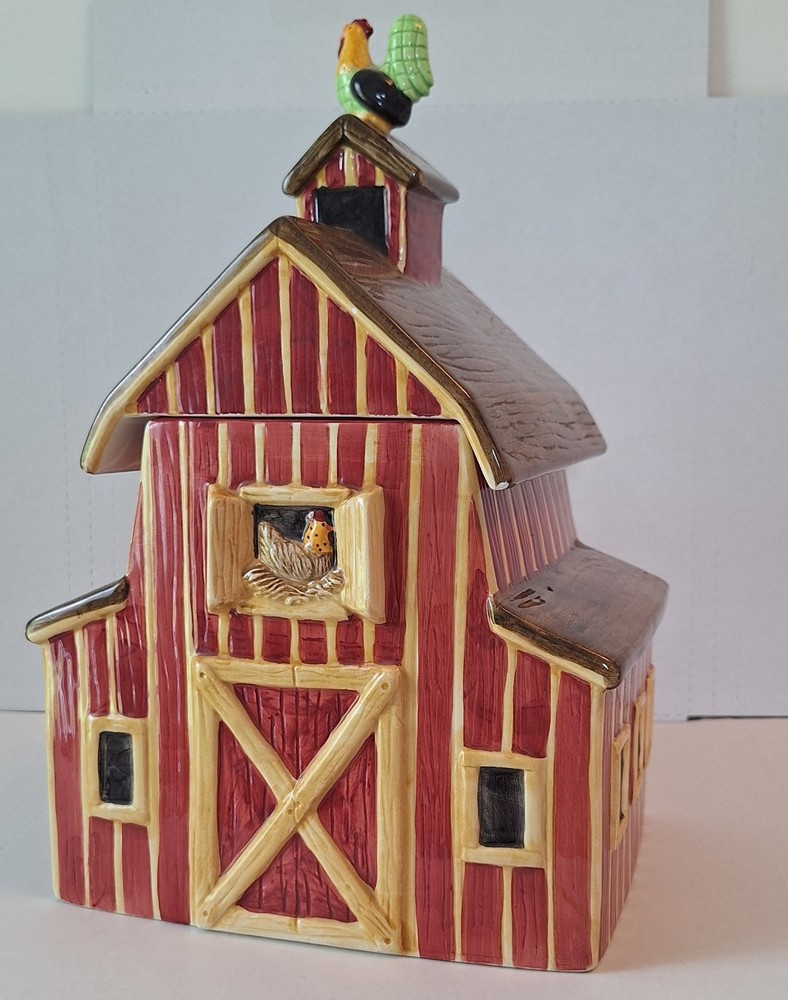 Vintage Sakura Debbie Mumm Cookie Jar Barn Handpainted Ceramic Rooster Red