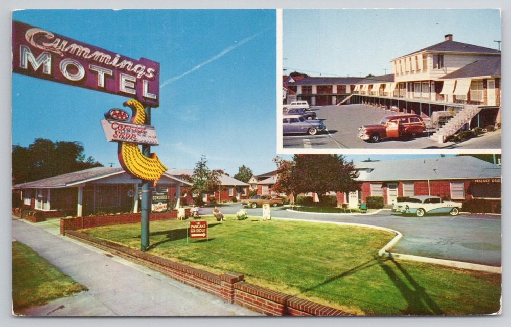 Vintage Cummings Motel Portland Oregon Postcard 1950s Natural Color